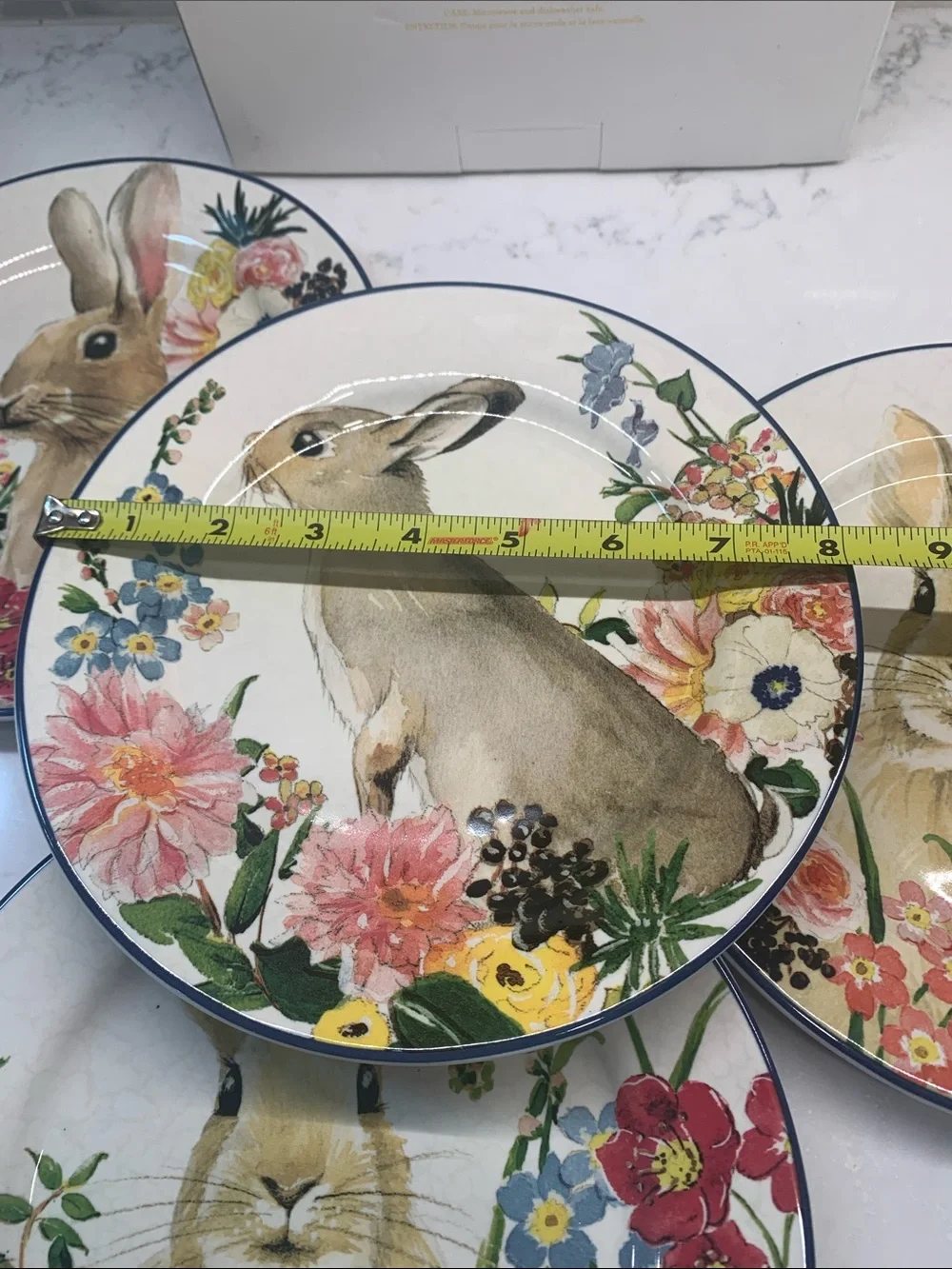 NEW Flora Pottery Barn Easter Rabbit Bunny Floral Salad 8” Plates Set of 4